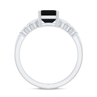 Certified 1.6 Carat Lab Grown Black Diamond Emerald Engagement Ring with White Diamond Enhancer