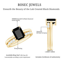 Certified 1.6 Carat Lab Grown Black Diamond Emerald Engagement Ring with White Diamond Enhancer