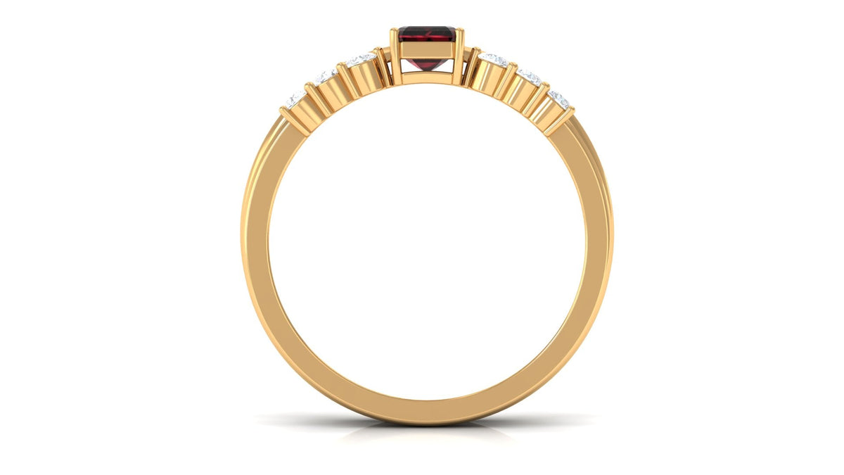 Certified Natural Garnet Diamond Emerald Cut Wedding Bridal Ring Set