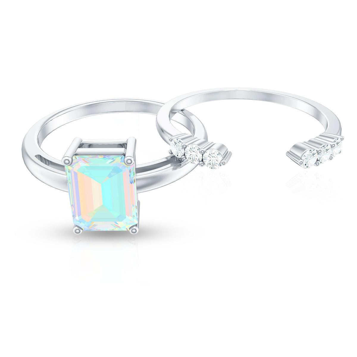 6x8mm Emerald Cut Ethiopian Opal Solitaire Ring Set with Diamond Enhancer