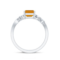 Natural 6X8mm Citrine Emerald Cut Engagement Ring with Diamond
