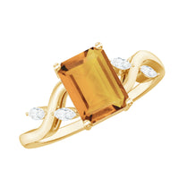Natural 6X8mm Citrine Emerald Cut Engagement Ring with Diamond