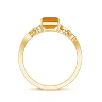 Natural 6X8mm Citrine Emerald Cut Engagement Ring with Diamond