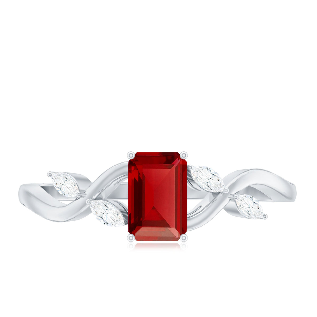 Lab Grown Ruby Solitaire Split Shank Ring with Diamond