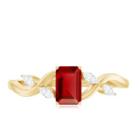 Lab Grown Ruby Solitaire Split Shank Ring with Diamond