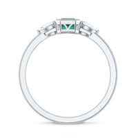Emerald Cut Lab Grown Emerald Diamond Three Stone Ring with Beaded Details