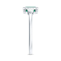 Emerald Cut Lab Grown Emerald Diamond Three Stone Ring with Beaded Details