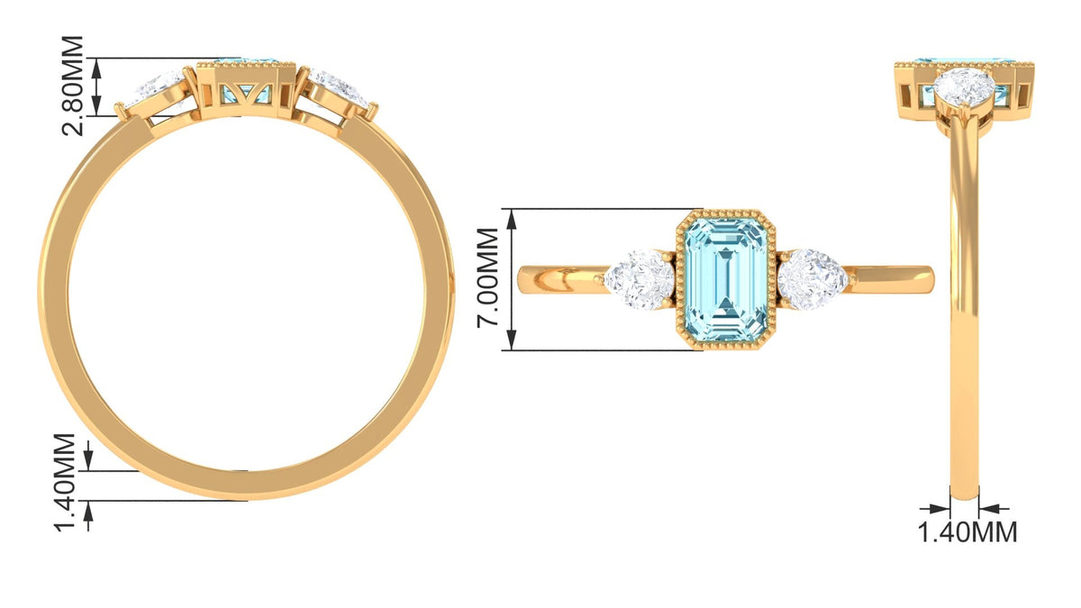 Natural Aquamarine and Diamond 3 Stone Engagement Ring with Certificate