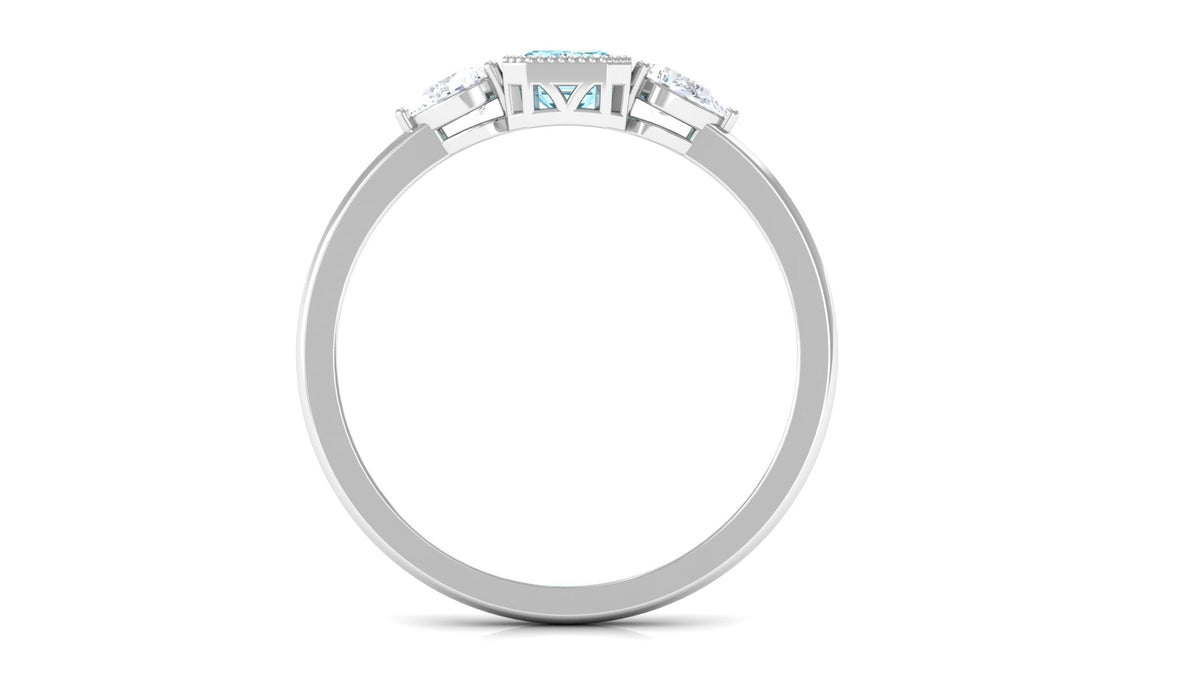 Natural Aquamarine and Diamond 3 Stone Engagement Ring with Certificate