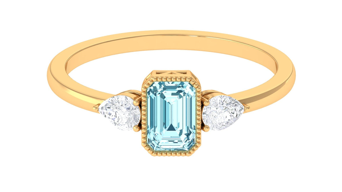 Natural Aquamarine and Diamond 3 Stone Engagement Ring with Certificate