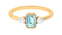 Natural Aquamarine and Diamond 3 Stone Engagement Ring with Certificate