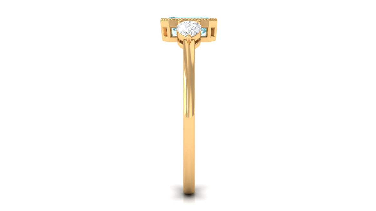 Natural Aquamarine and Diamond 3 Stone Engagement Ring with Certificate