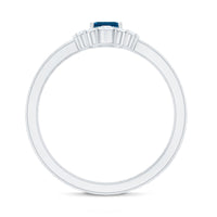 Emerald Cut London Blue Topaz Double Band Engagement Ring with Diamond