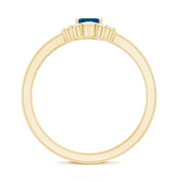 Emerald Cut London Blue Topaz Double Band Engagement Ring with Diamond