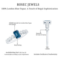 4X6mm Emerald Cut London Blue Topaz Engagement Ring with Beaded Details
