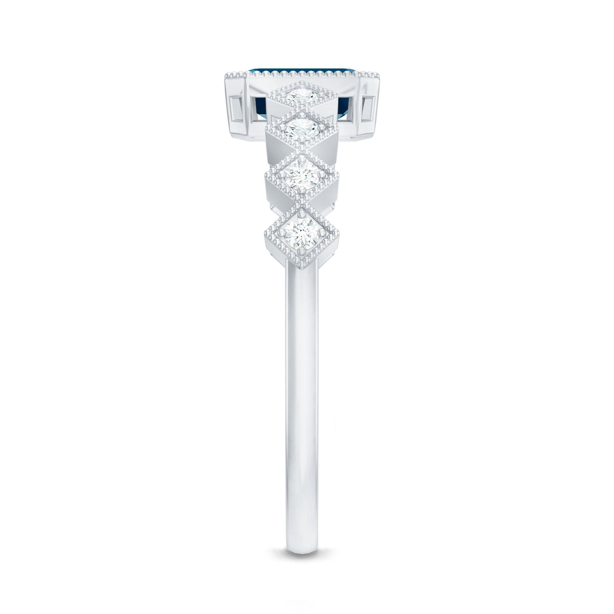 4X6mm Emerald Cut London Blue Topaz Engagement Ring with Beaded Details