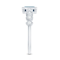 4X6mm Emerald Cut London Blue Topaz Engagement Ring with Beaded Details