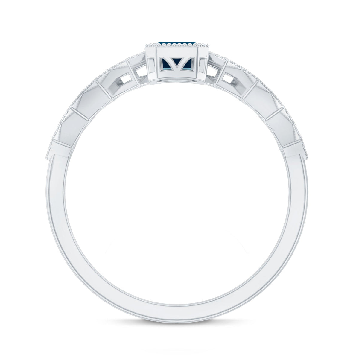 4X6mm Emerald Cut London Blue Topaz Engagement Ring with Beaded Details
