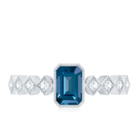 4X6mm Emerald Cut London Blue Topaz Engagement Ring with Beaded Details