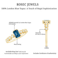 4X6mm Emerald Cut London Blue Topaz Engagement Ring with Beaded Details