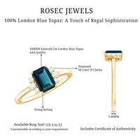6X8mm Emerald Cut London Blue Topaz Diamond Engagement Ring with Certificate