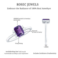 Octagon Cut Amethyst Solitaire Ring with Diamond Accent