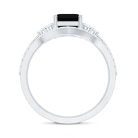 Certified 1.6 Carat Emerald Cut Lab Grown Black and White Diamond Wedding Ring Set