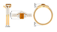 Real Citrine Emerald Cut Engagement Ring with Wedding Band