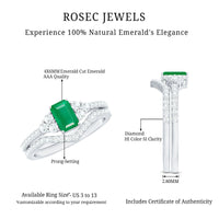 Genuine Emerald Cut Emerald Diamond Bridal Ring Set of 2
