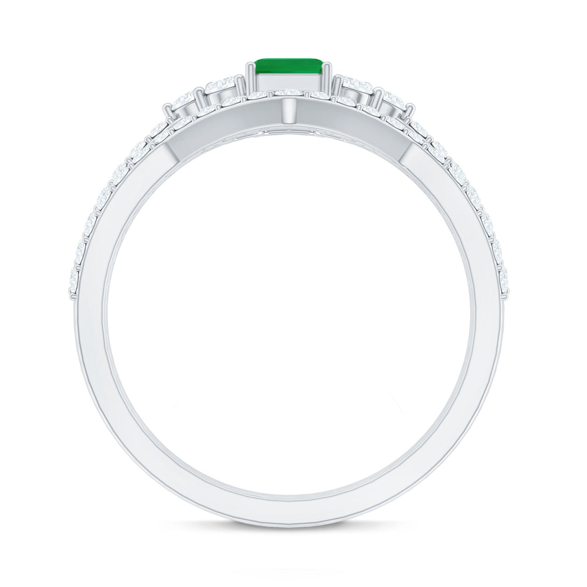 Genuine Emerald Cut Emerald Diamond Bridal Ring Set of 2