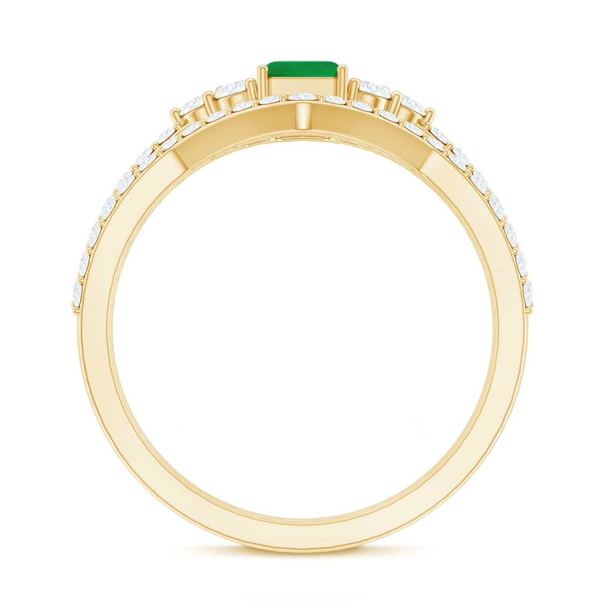 Genuine Emerald Cut Emerald Diamond Bridal Ring Set of 2