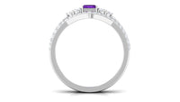 Genuine 1.4 Carat Emerald Cut Amethyst Wedding Ring Set with Diamond