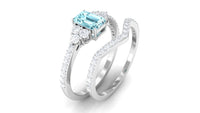 Genuine Aquamarine and Diamond Emerald Cut Wedding Ring Set with Certificate