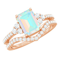 6X8 mm Emerald Cut Ethiopian Opal Classic Ring Set with Diamond Band