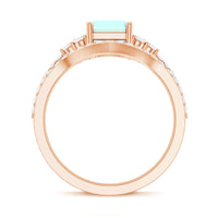 6X8 mm Emerald Cut Ethiopian Opal Classic Ring Set with Diamond Band