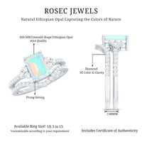 6X8 mm Emerald Cut Ethiopian Opal Classic Ring Set with Diamond Band