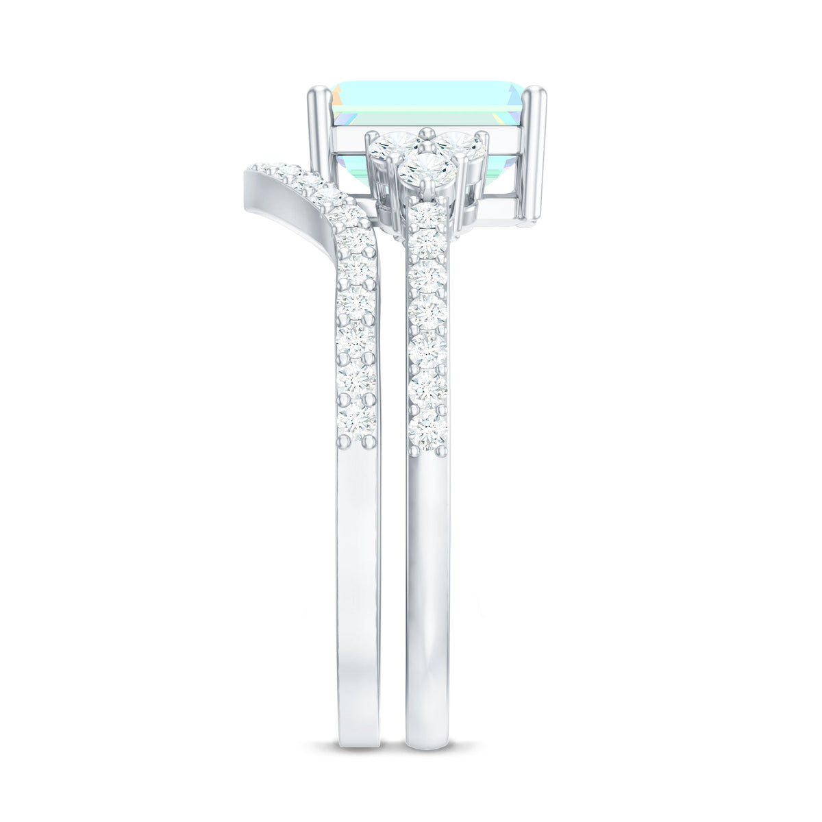 6X8 mm Emerald Cut Ethiopian Opal Classic Ring Set with Diamond Band