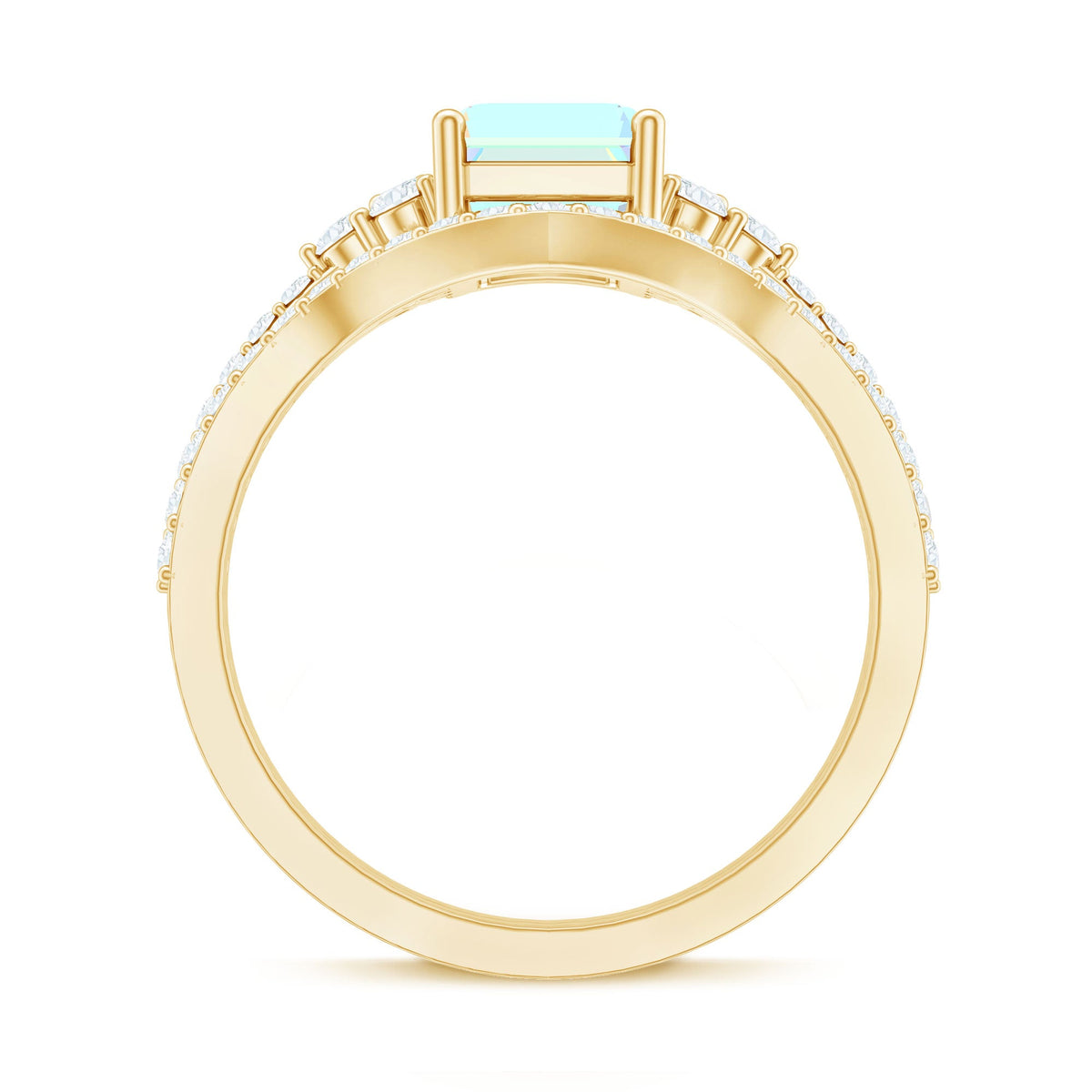 6X8 mm Emerald Cut Ethiopian Opal Classic Ring Set with Diamond Band