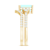 6X8 mm Emerald Cut Ethiopian Opal Classic Ring Set with Diamond Band