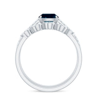 8mm Cushion Cut London Blue Topaz and Diamond Engagement Ring with Wedding Band
