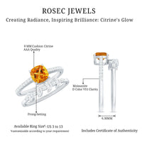 Certified Citrine and Diamond Wedding Bridal Ring Set of 2