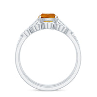 Certified Citrine and Diamond Wedding Bridal Ring Set of 2