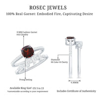 Natural Cushion Cut Garnet Diamond Wedding Bridal Ring Set of 2