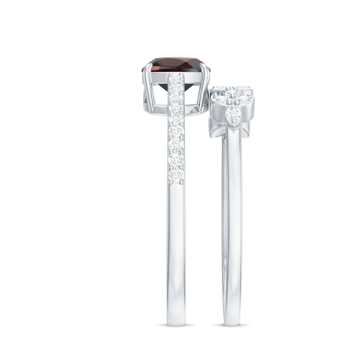 Natural Cushion Cut Garnet Diamond Wedding Bridal Ring Set of 2