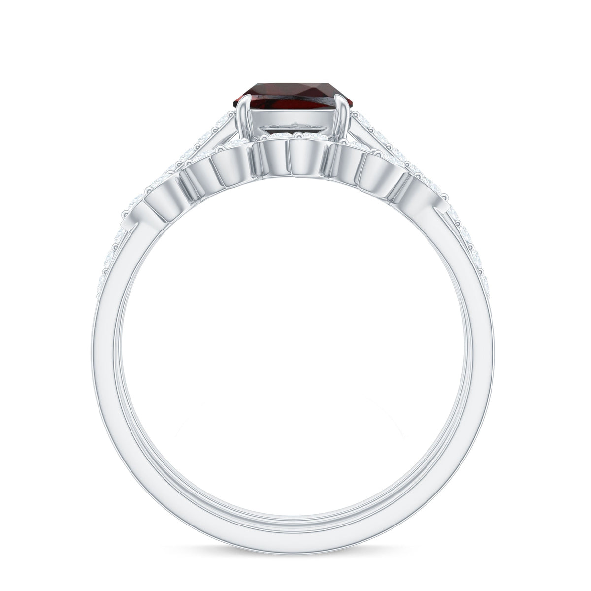 Natural Cushion Cut Garnet Diamond Wedding Bridal Ring Set of 2