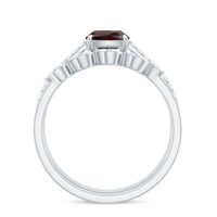 Natural Cushion Cut Garnet Diamond Wedding Bridal Ring Set of 2