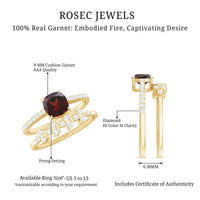 Natural Cushion Cut Garnet Diamond Wedding Bridal Ring Set of 2