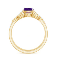 Natural 2 Carat Cushion Cut Amethyst Wedding Bridal Ring Set with Diamond