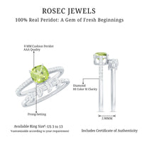 Certified Real 2 Carat Cushion Cut Peridot Engagement Ring with Diamond Enhancer