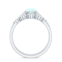 6 mm Cushion Cut Ethiopian Opal Solitaire Ring Set with Diamond Stackable Band